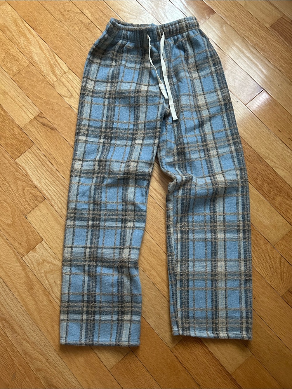 Blue Plaid Lounge Pants with Drawstring Waist